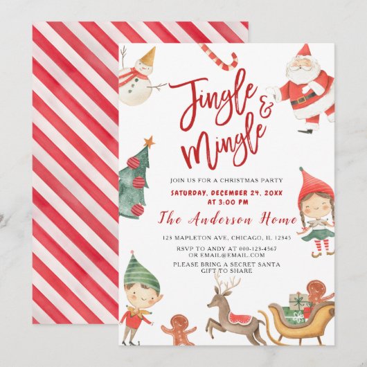 Kerstman Jingel & Mingle Kerstfeest Uitnodiging (Voorkant / Achterkant)