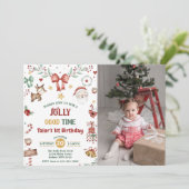 Kerstman Jolly Goede Tijd 1e Verjaardag Foto Kaart (Staand voorkant)