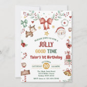 Kerstman Jolly Goede Tijd 1e Verjaardagsfeestje Kaart (Voorkant)