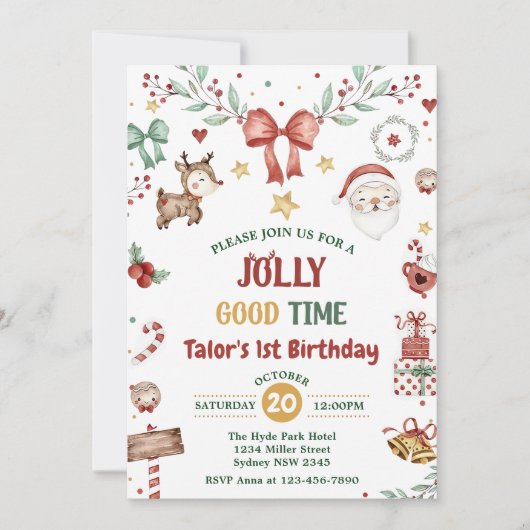 Kerstman Jolly Goede Tijd 1e Verjaardagsfeestje Kaart (Voorkant)