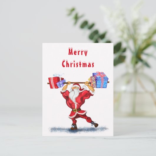 Kerstman Kaart Bodybuilder kerstman met cadeaus (Staand voorkant)