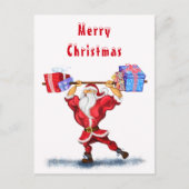 Kerstman Kaart Bodybuilder kerstman met cadeaus (Voorkant)