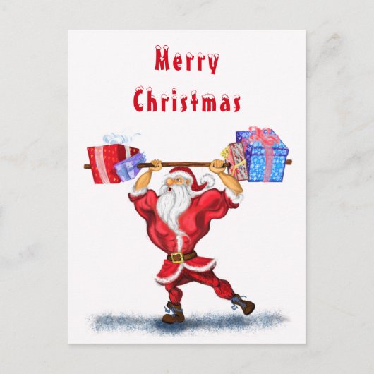 Kerstman Kaart Bodybuilder kerstman met cadeaus (Voorkant)