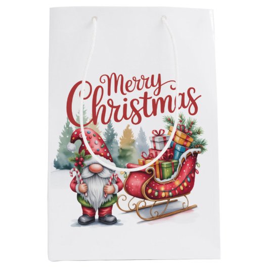 Kerstman Kabouter Cadeau Zak Medium Cadeauzakje (Voorkant)