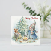 Kerstman Kabouter en de Kerstboom Feestdagenkaart (Staand voorkant)