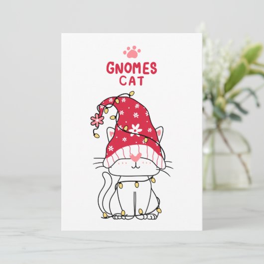 Kerstman Kabouter Kat Feestdagenkaart (Staand voorkant)