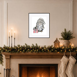 Kerstman Kabouter met Cadeau Poster
