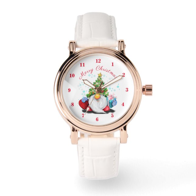 Kerstman Kabouter met Geschenken Horloge (Voorkant)
