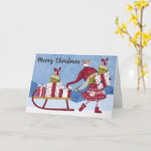 Kerstman Kabouter met Kerstcadeaus Kerstkaart Kaart (Gele Bloem)