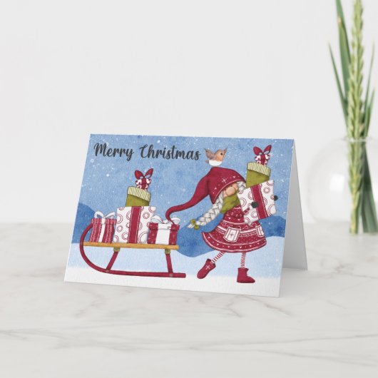 Kerstman Kabouter met Kerstcadeaus Kerstkaart Kaart (Voorkant)
