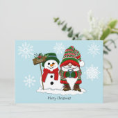 Kerstman Kabouter Sneeuwman Schattig Feestdagenkaart (Staand voorkant)