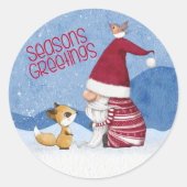 Kerstman Kabouter Vos Vogel Sticker met Sneeuw (Voorkant)