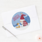 Kerstman Kabouter Vos Vogel Sticker met Sneeuw (Envelop)