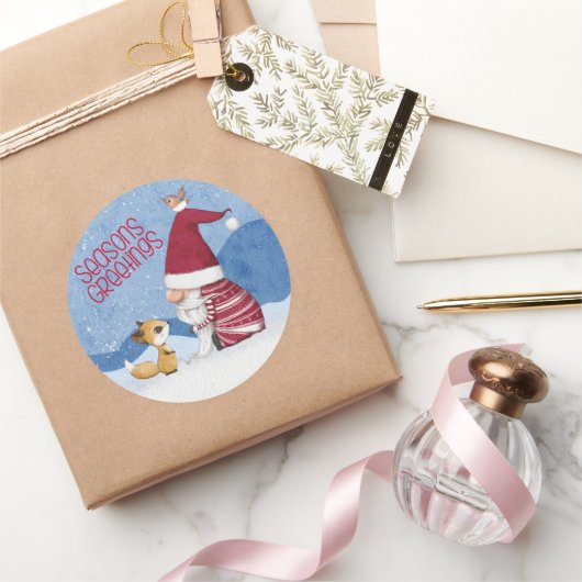 Kerstman Kabouter Vos Vogel Sticker met Sneeuw (Geschenken)