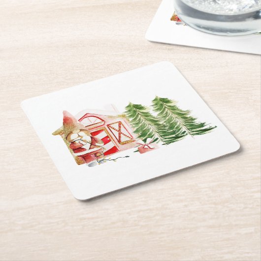 Kerstman-kabouterontwerp 2 kartonnen onderzetters (Schuin)