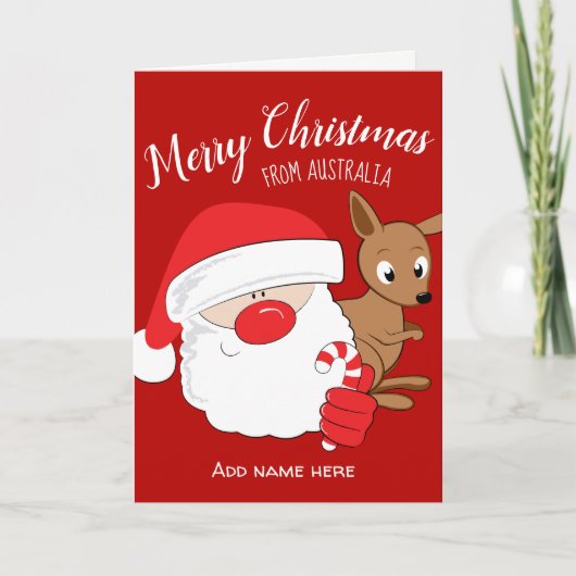 Kerstman & Kangoeroe Feestdagen Kaart (Voorkant)