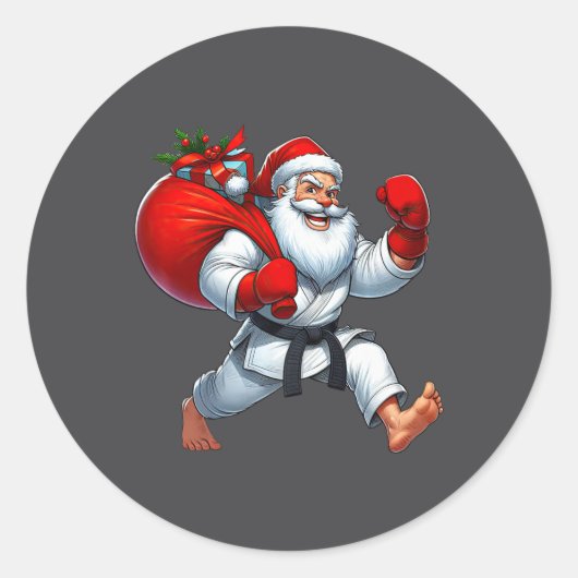 Kerstman Karate Speler Kerst Kerstmis Ronde Sticker (Voorkant)