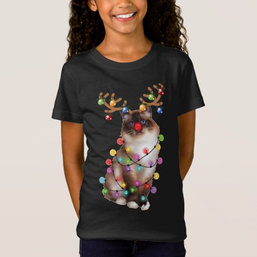 Kerstman Kat, Birman, Kerstmis, Kat Liefhebber T-shirt (Voorkant)