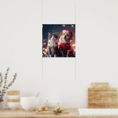 Kerstman kat & hond vrienden poster (Keuken)