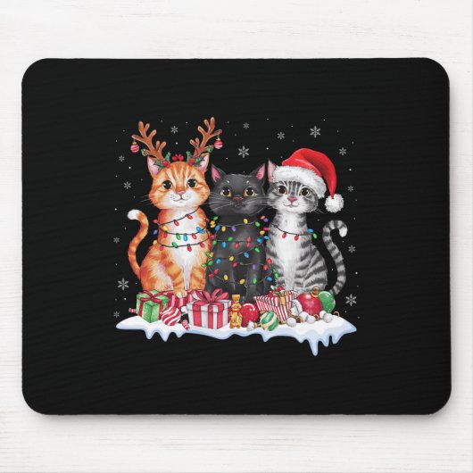 Kerstman Kat Kerstlicht Prachtige Rendier Pyjama Muismat (Voorkant)