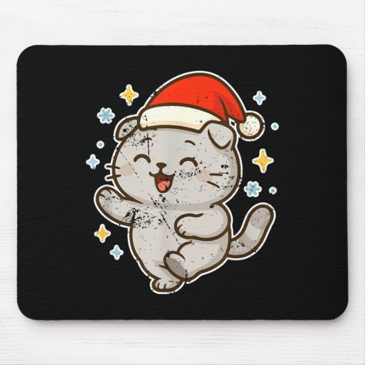 Kerstman kat kerstvreugde lachend muismat (Voorkant)