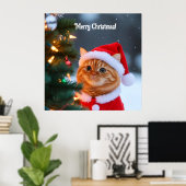 Kerstman Kat Naast Kerstboom Poster (Thuiskantoor)