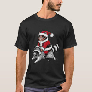 Kerstman Kat Rijdt Op Een Wasbeer Kerstman Mannen T-shirt
