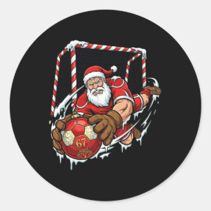 Kerstman Keeper 67 Voetbal Ll Kerst Grappige Sport Ronde Sticker
