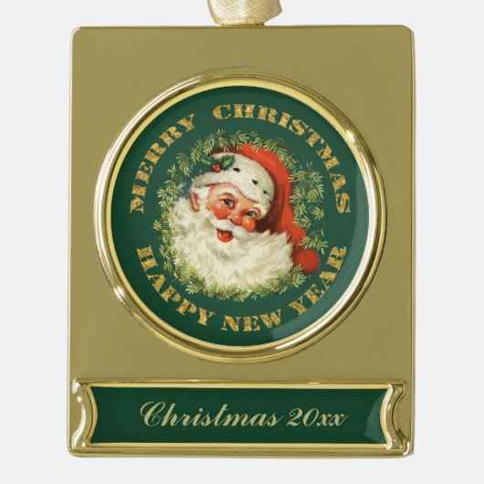  Kerstman Keepsake Kerst Verguld Banner Ornament (Voorkant)