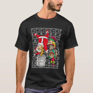 Kerstman Keg Stand Beer Drink Humor Lelijke Kerst T-shirt