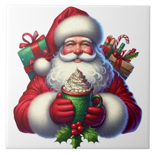 Kerstman Keramische Tegel Tegeltje (Voorkant)