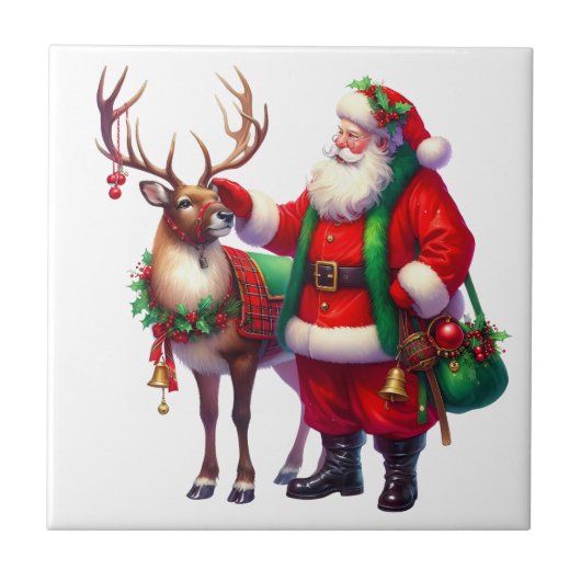 Kerstman Keramische Tegel Tegeltje (Voorkant)