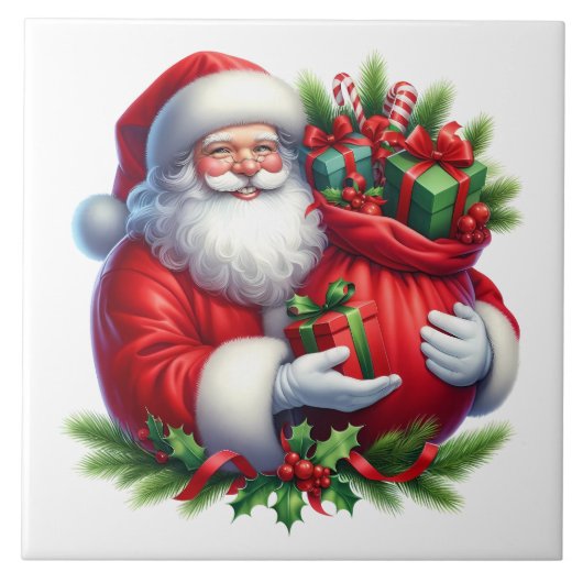 Kerstman Keramische Tegel Tegeltje (Voorkant)