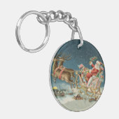 Kerstman Kerst Antique slee reindeer Sleutelhanger (Voorkant Links)