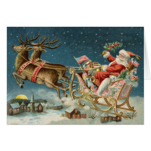 Kerstman Kerst Antique slee rendier (Voorkant Horizontaal)