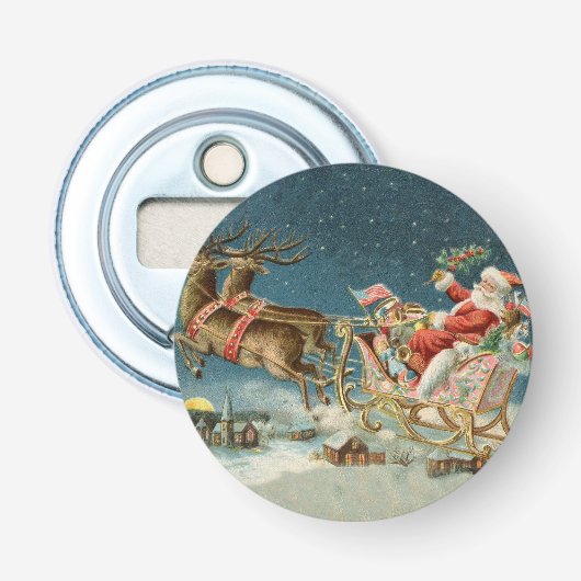 Kerstman Kerst Antique slee rendier Button Flesopener (Voorkant)