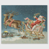 Kerstman Kerst Antique slee rendier Cadeaupapier (Vlak)