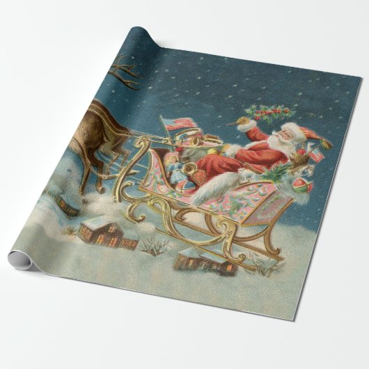Kerstman Kerst Antique slee rendier Cadeaupapier (Uitgerold)