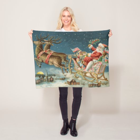 Kerstman Kerst Antique slee rendier Fleece Deken (In situ)