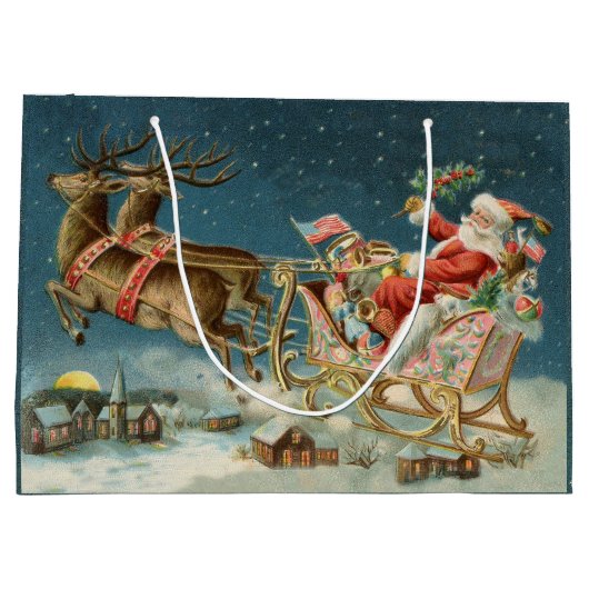 Kerstman Kerst Antique slee rendier Groot Cadeauzakje (Achterkant)