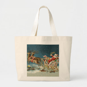 Kerstman Kerst Antique slee rendier Grote Tote Bag