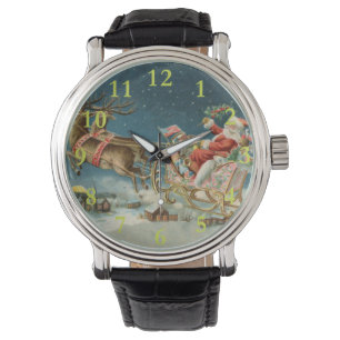 Kerstman Kerst Antique slee rendier Horloge