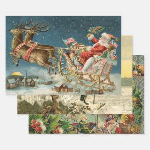 Kerstman Kerst Antique slee rendier Inpakpapier Vel
