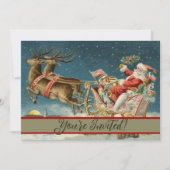 Kerstman Kerst Antique slee rendier Kaart (Voorkant)