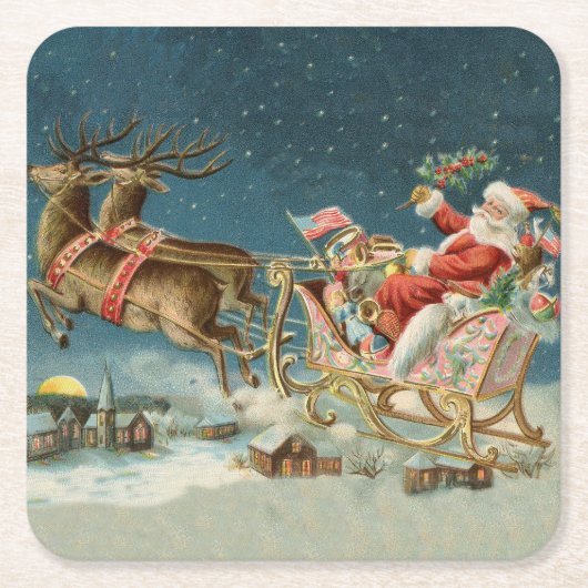 Kerstman Kerst Antique slee rendier Kartonnen Onderzetters (Voorkant)