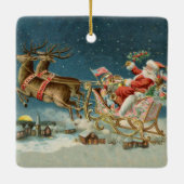 Kerstman Kerst Antique slee rendier Keramisch Ornament (Achterkant)