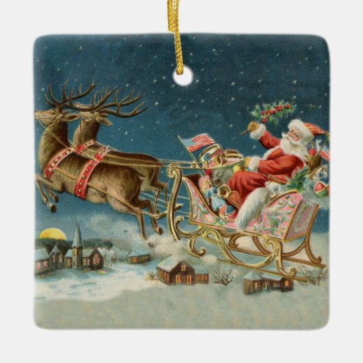 Kerstman Kerst Antique slee rendier Keramisch Ornament (Voorkant)
