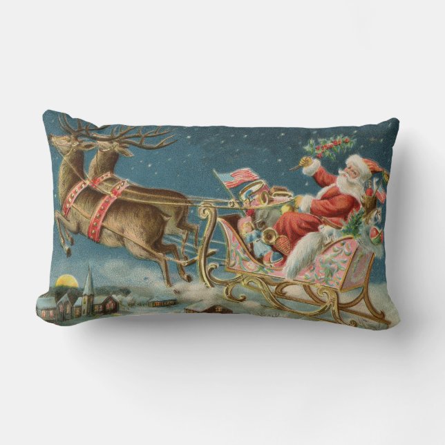 Kerstman Kerst Antique slee rendier Kussen (Voorkant)