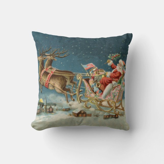 Kerstman Kerst Antique slee rendier Kussen (Voorkant)