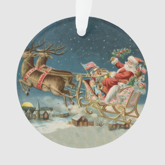 Kerstman Kerst Antique slee rendier Ornament (voorkant)